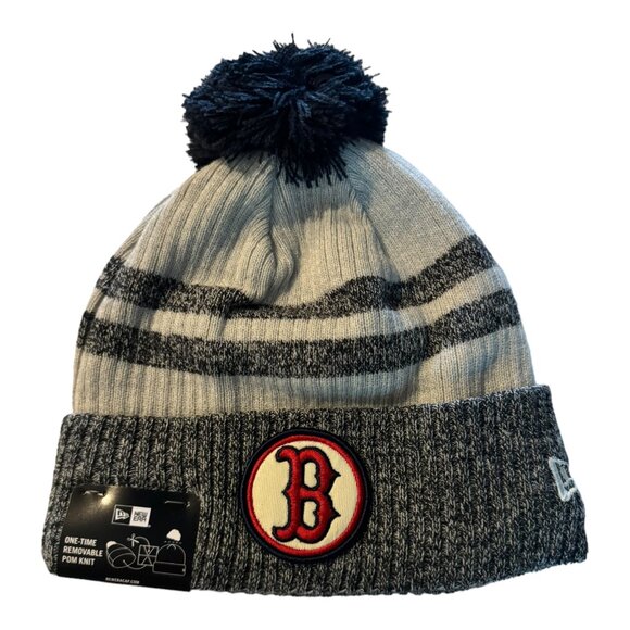 Boston Red Sox New Era Fleece Lined Beanie Cap Hat Pom Gray Red One Size New - Picture 1 of 2
